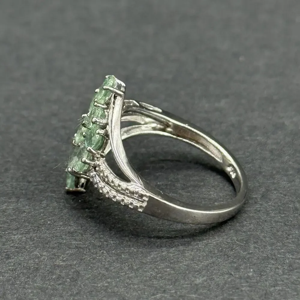 Signed STS 925 Sterling Silver Green Amethyst Prasiolite Cluster Ring Size 8